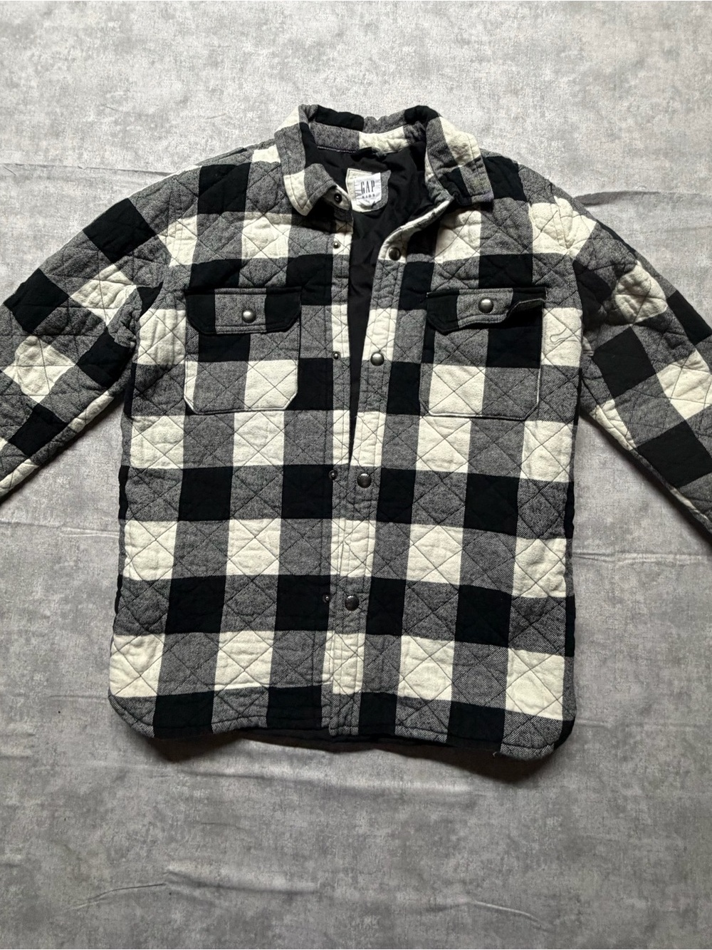 GAP Kids Quilted Buffalo Check Jacket - Black & Cream Size M